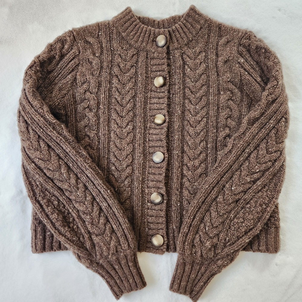 NWT Sezane Andina Sweater Sezane Cardigan Chunky Cable Knit Braided Knit Jumper - Picture 6 of 16